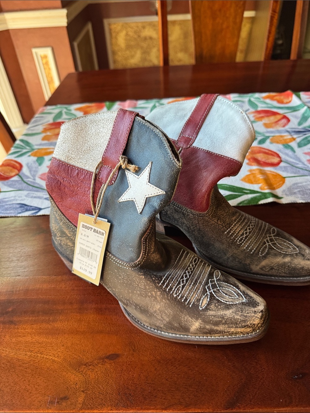 Roper Tri-Color Western Ankle Boots with Star Accent